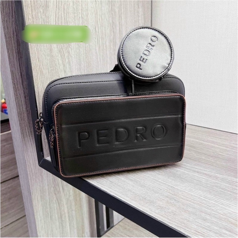 Set túi đeo chéo Nam Pedro kèm ví tròn hàng đẹp căng đét chuẩn Au size 25