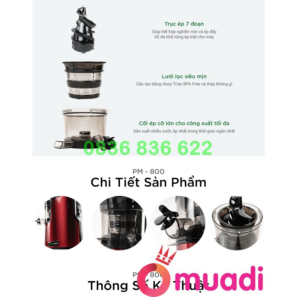 [ HOT ] Máy Ép Chậm, Máy Ép Trái Cây Promix PM - 800 Cao Cấp Chính Hãng