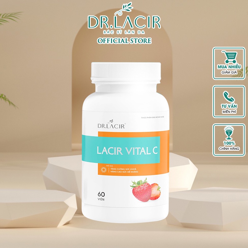 Viên Uống Vitamin C hỗ trợ tăng miễn dịch, giúp hấp thu glutathione và collagen DR.LACIR - Hộp 60 viên DR130