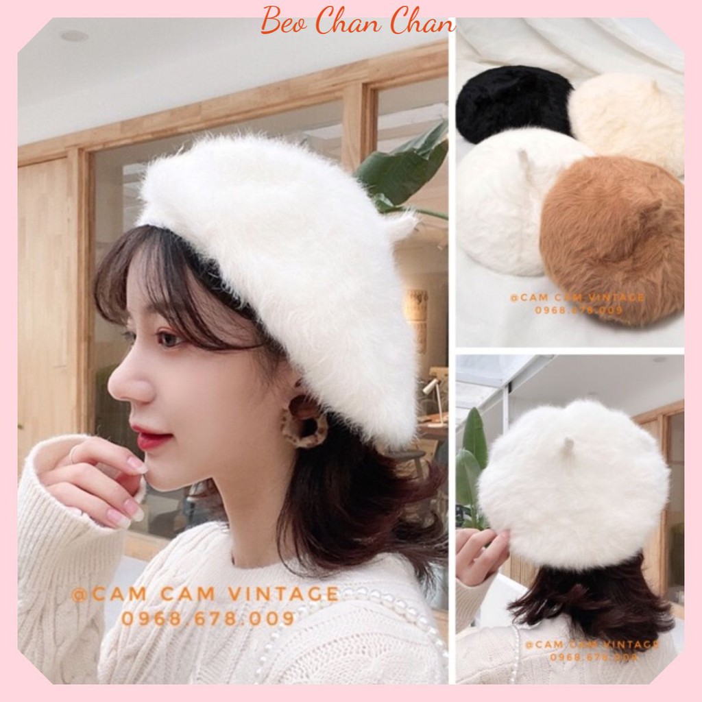 [ SẴN ]MŨ NỒI NÓN NỒI BERET LÔNG THỎ SIÊU MỀM MỊN TIỂU THƯ SANG CHẢNH