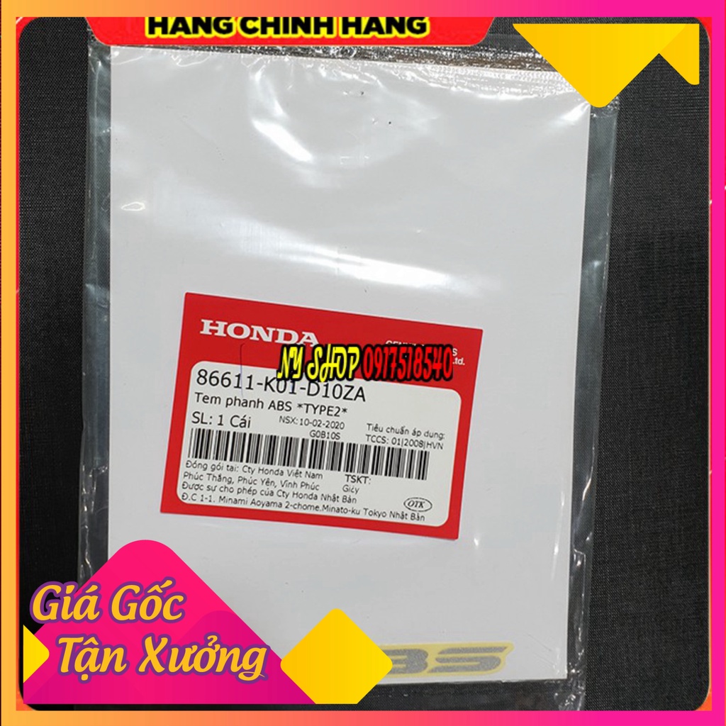 ★ Tem Chữ ABS Honda SH ABS Chính Hãng HONDA ★  (Ảnh Sp thật)
