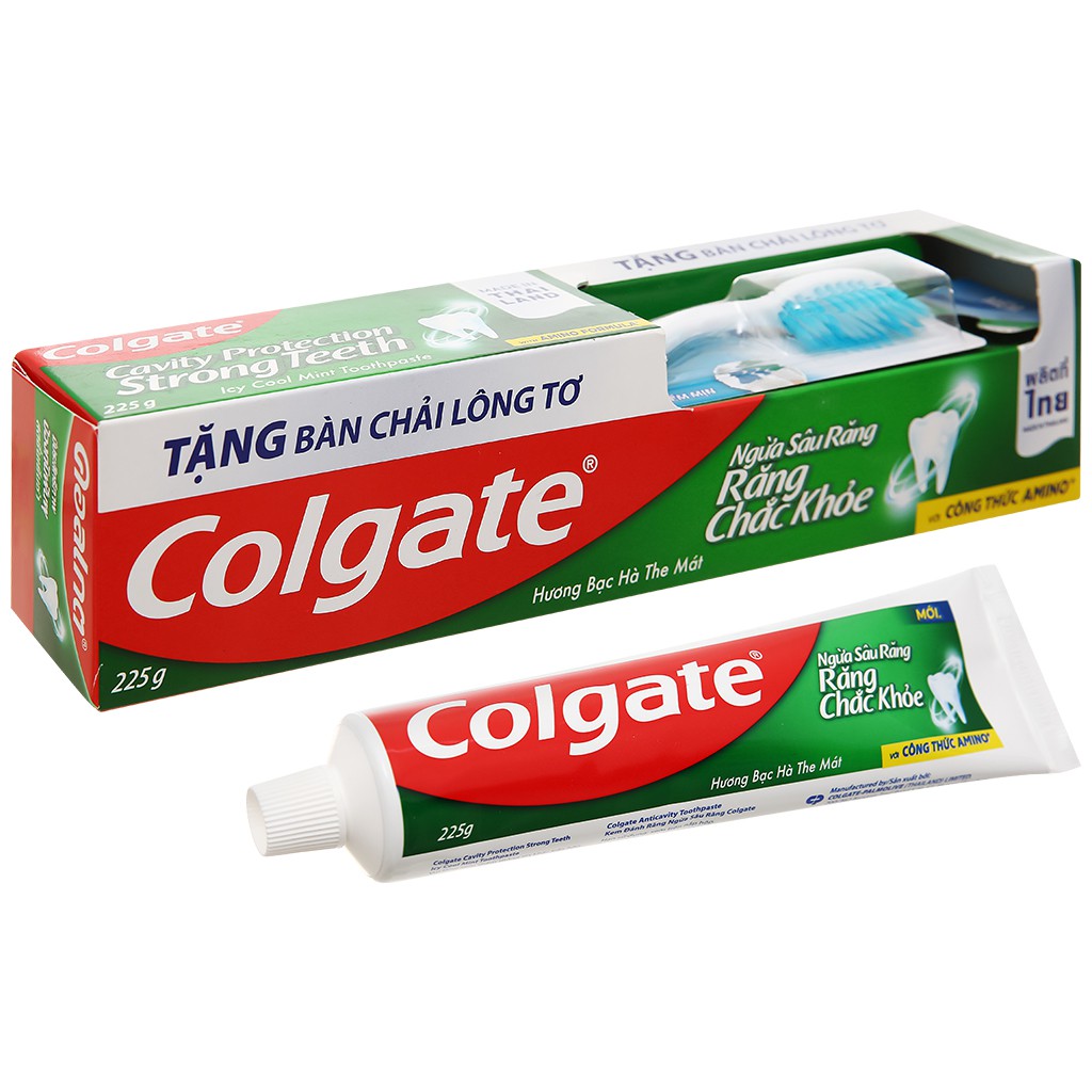 Kem đánh răng Ngừa Sâu Răng Chắc Khoẻ Colgate 225g - Tặng Bàn Chải Lông Tơ