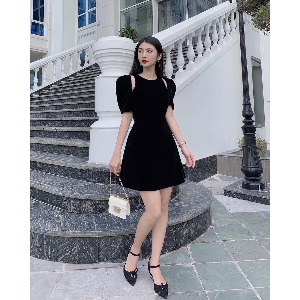 Đầm nhung khoét vai 2 màu 2 lớp dây dặn mặc tết siêu đáng yêu - Alina Dress