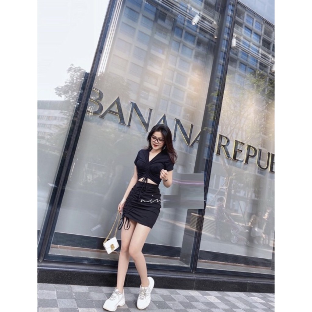 Set Áo Croptop kèm Chân váy rút cực xinh