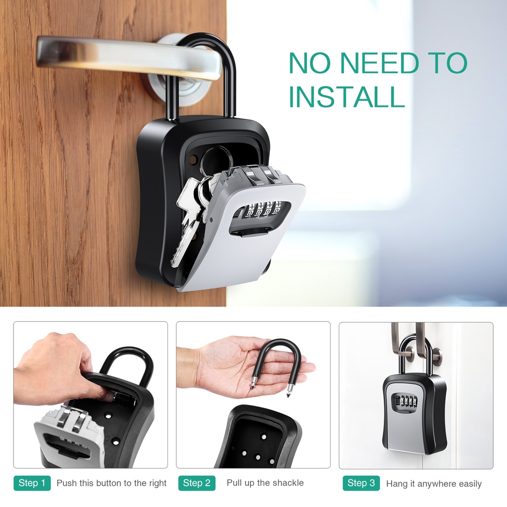 Hộp Ổ Khóa 4 Chữ Số Gắn Tường Có Thể Tháo Rời Tiện Dụng Cho Nhà Cửa / Văn Phòng / Garage