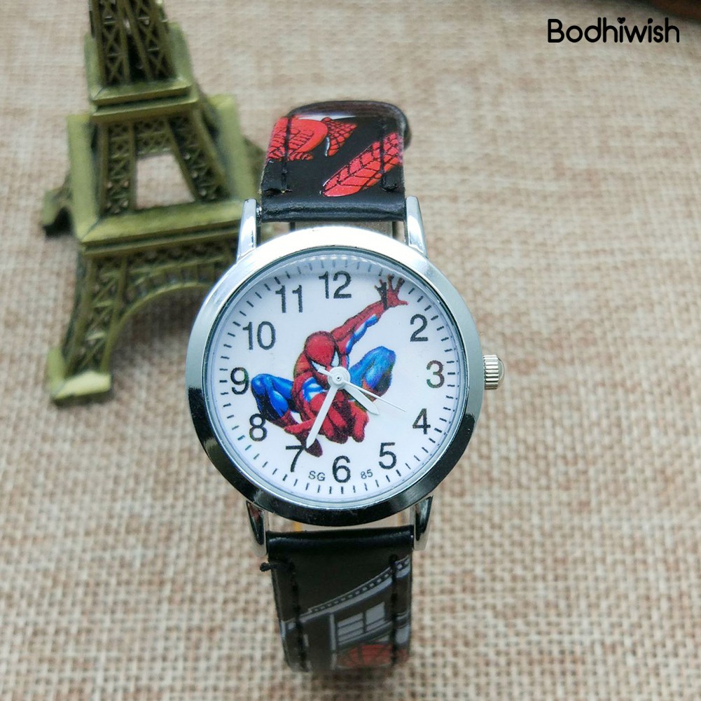 Đồng Hồ Đeo Tay Dây Da Mặt Tròn In Hình Người Nhện Dễ Thương Cho Bé | BigBuy360 - bigbuy360.vn
