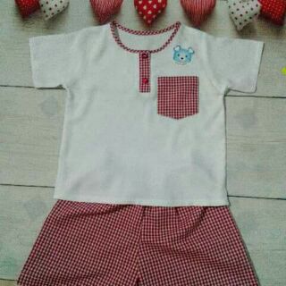 Bộ áo tole trắng phối quần sọc caro sz 3: 8-10 ký