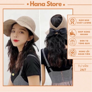 Mũ, nón cói nửa đầu LAYANA đi biển vành rộng chống nắng thắt nơ Hàn Quốc có thể cuộn lại_LAYANA STORE