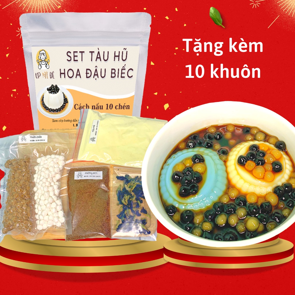 Set Tàu Hũ Hoa Đậu Biếc Trân Châu Đường Đen Nấu 10 Chén (Tặng Kèm Khuôn) - UP MÌ ĐÊ