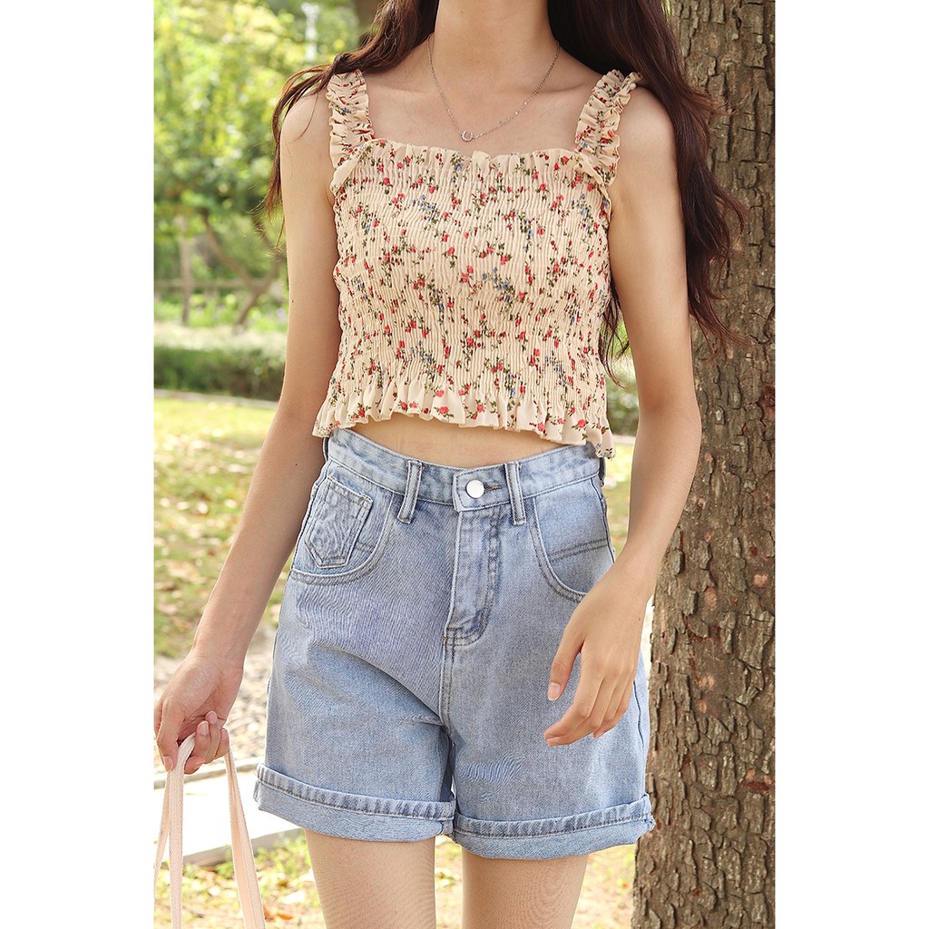 Áo 2 dây MaoMao dáng ôm body họa tiết hoa nhí trẻ trung, Áo hai dây bản to dáng croptop ulzzang Hàn Quốc - C29 | BigBuy360 - bigbuy360.vn