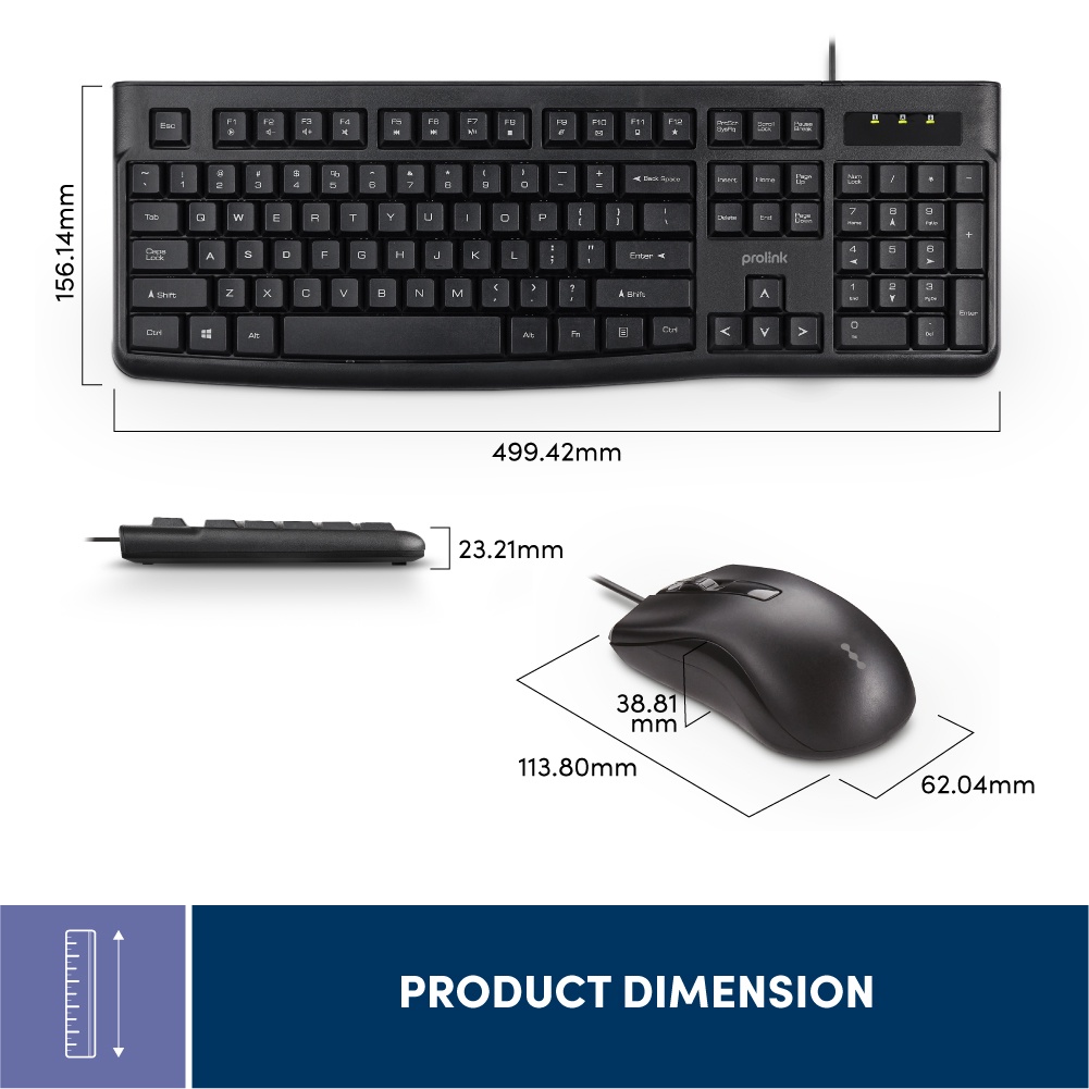 Bộ bàn phím chuột có dây PROLiNK PCCM2003 Fullsize cao cấp, chống thấm nước, độ nhạy cao dành cho máy tính, Laptop | BigBuy360 - bigbuy360.vn