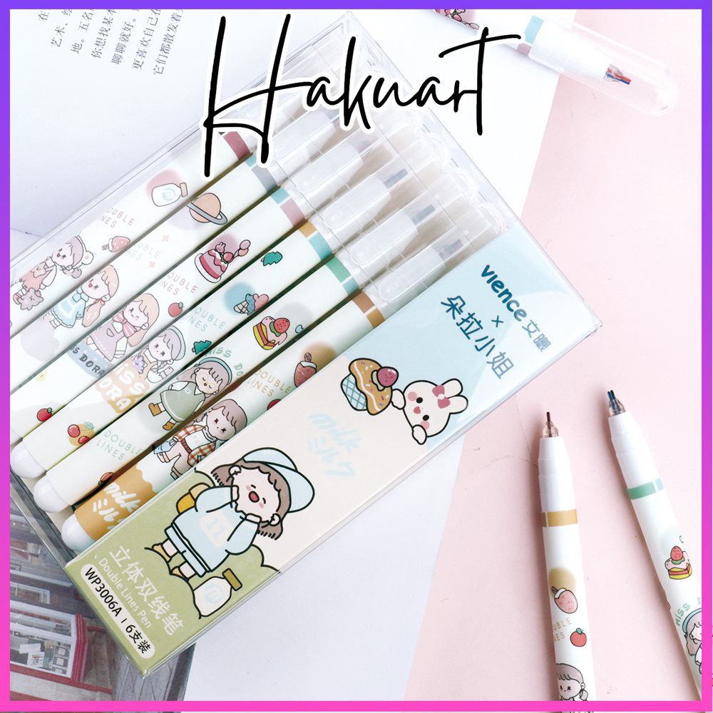 Bút Gel Highlight 2 Ngòi Nhiều Màu Họa Tiết Dễ Thương - Họa Cụ Hakuart