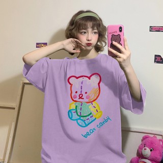 Áo thun tay lỡ / áo phông gấu tím form rộng cực cute