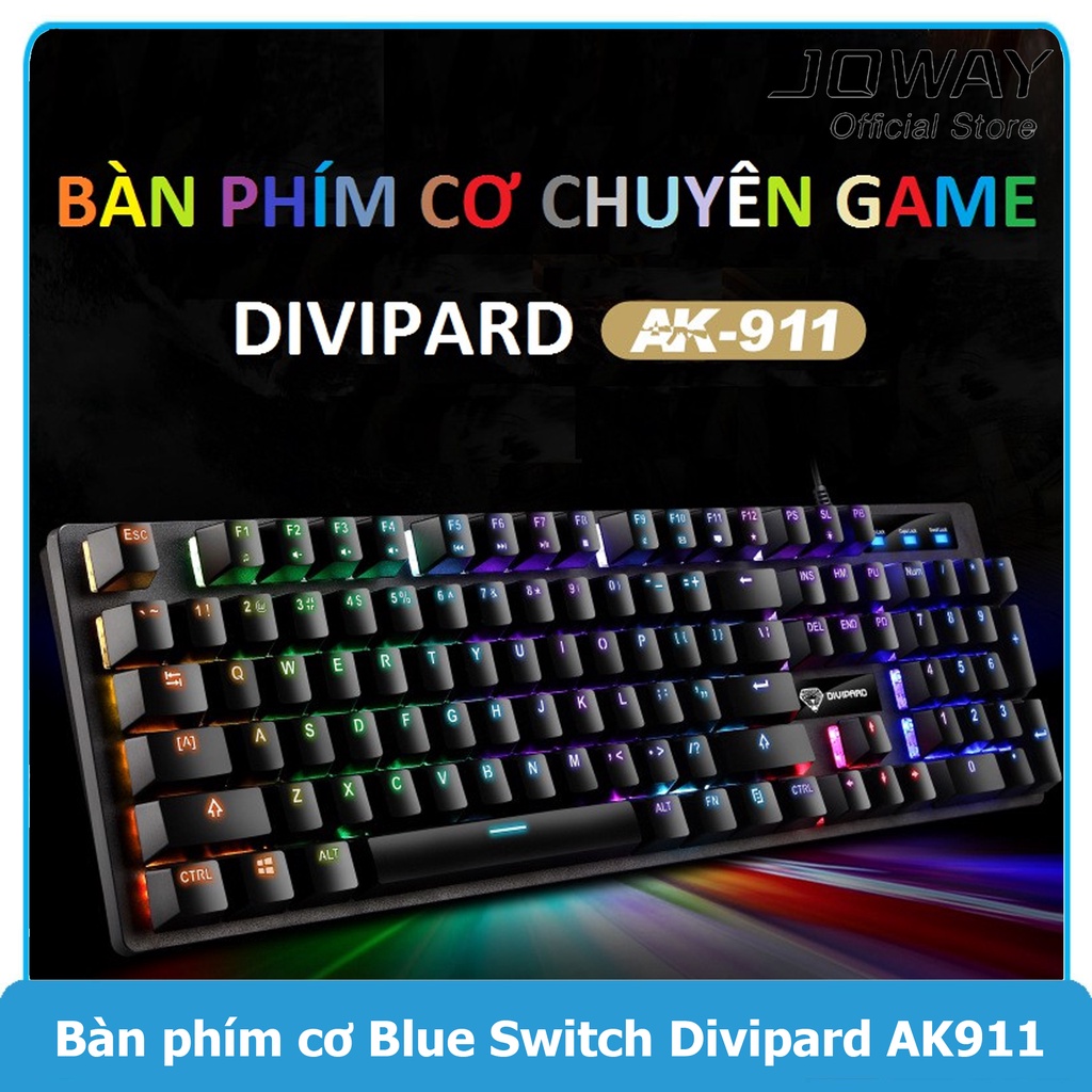 Bàn Phím Cơ Chuyên Game Divipard AK911 Tích Hợp Full Led 7 Màu - Chống Nước Siêu Bền 104 Phím Cơ Blue Switch Tiêu Chuẩn