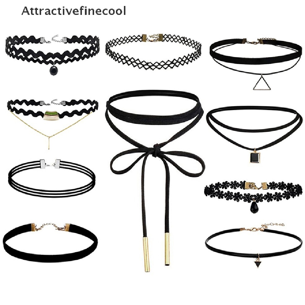 Set 10 vòng cổ choker màu đen cá tính dành cho nữ