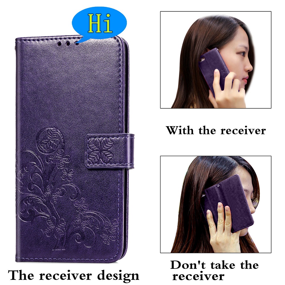 casing OPPO A5 A9 2020 A11 X RENO A F7 PU Phone case four leaf clover flower Bumper Flip Leather Protective Support Cover Magnetic Wallet card slot blue pink gray purple red