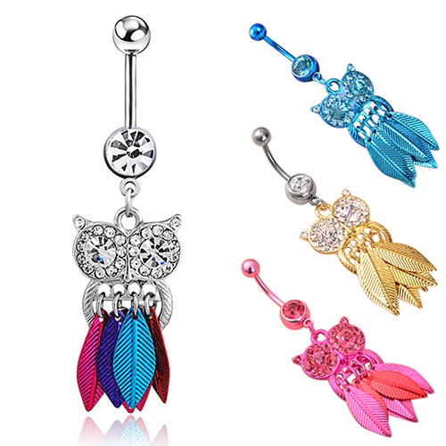 Khuyên rốn hình cú mèo đính đá thời trang cho nữ