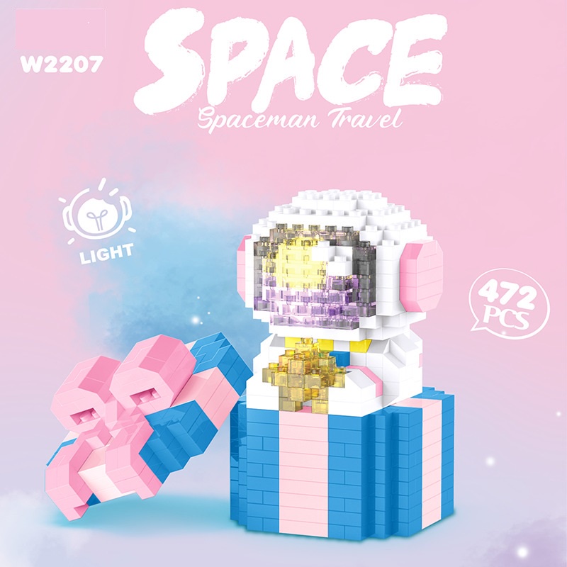 Đồ chơi lắp ráp, đồ chơi lắp ghép 3D phi hành gia có đèn dễ thương hộp quà vũ trụ