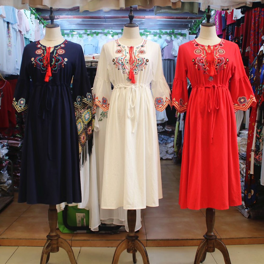 Váy Maxi Hoạ Tiết Boho Thêu Hoa 04 - MUOJ