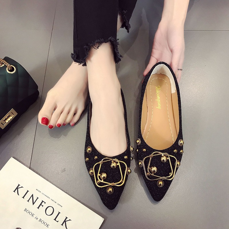 Giày Búp Bê Đế Bằng Đính Kim Sa Thời Trang Hàn Quốc Cho Nữ