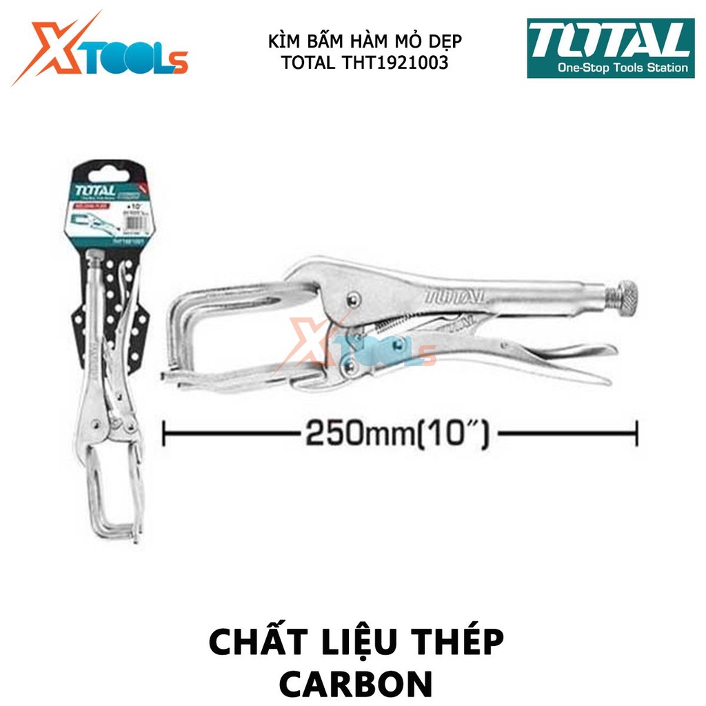 Kìm bấm hàn mỏ dẹp TOTAL THT1921003 | kềm bấm hàn kích thước 10 inch/250mm có mạ lớp niken kẹp chặt, khóa, hỗ trợ siết l