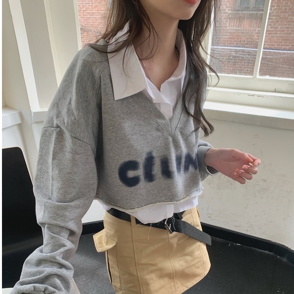 SUXI Áo Sweater Tay Dài Dáng Rộng In Chữ Thời Trang Mùa Thu Dễ Phối Đồ Cho Nữ