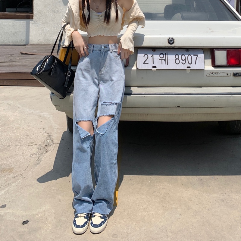 Quần jeans Nữ Lưng Cao Ống Rộng Thời Trang Hàn Quốc Cá Tính