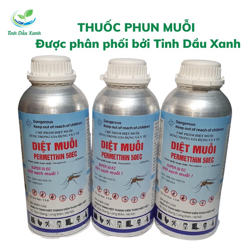 Thuốc Diệt Muỗi Tinh Dầu Xanh Permethrin 50ec Per Super Chế Phẩm Sinh Học Dùng Trong Y Tế, Chai Nhôm Dung Tích 1000ml