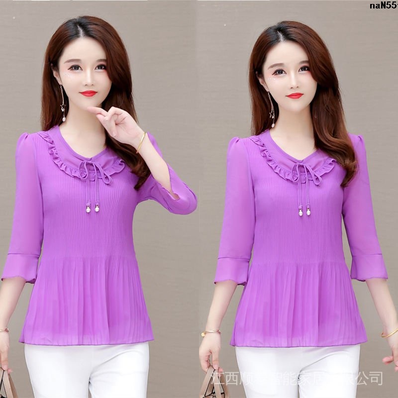 Áo Sơ Mi Vải Voan Mỏng Co Giãn Tay Ba Cánh Dơi Che Nắng Cỡ Lớn Thời Trang Mùa Hè Hàng Mới Cho Nữ Trung Niên
