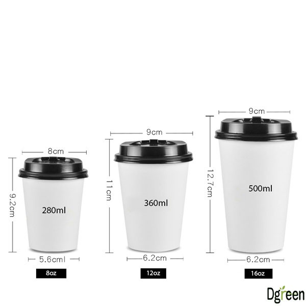 100 cốc giấy 8oz 280ml đựng cà phê dùng một lần kèm nắp đen