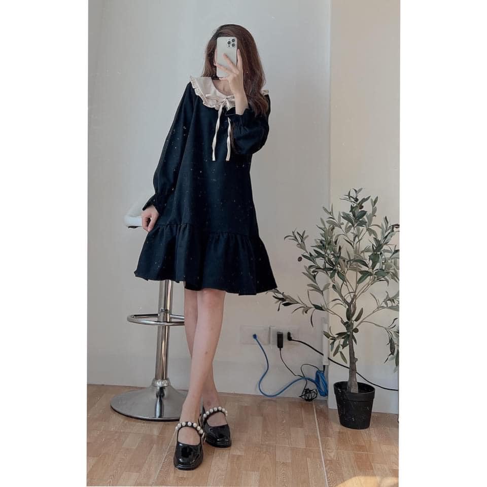 Váy nhung phối cổ dáng xuông mặc Tết cực xinh TTR50 Áo dài chơi Xuân | BigBuy360 - bigbuy360.vn