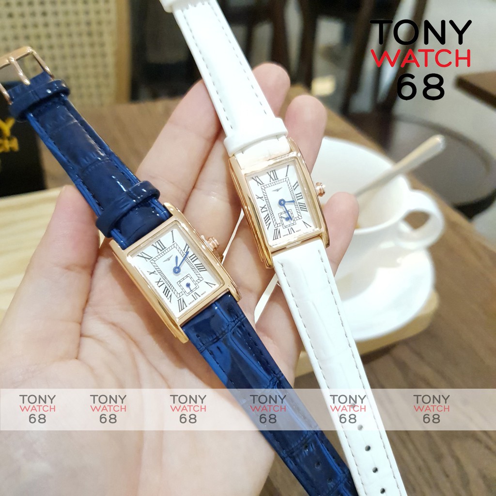 Đồng hồ nữ Longin mặt vuông kim rốn dây da nhiều màu chính hãng chống nước Tony Watch 68