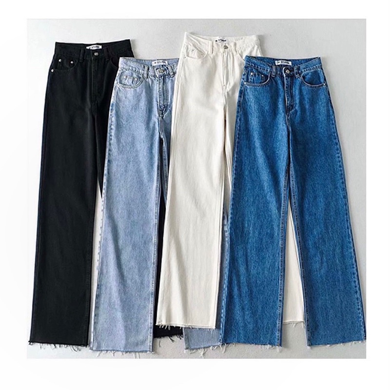Quần Jeans Ống Suông Rách Gấu