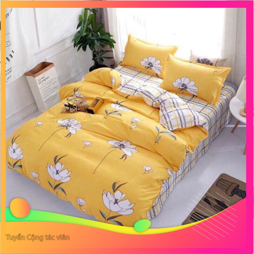 Bộ Chăn Ga Gối Poly Cottong Hoa Cúc Vàng