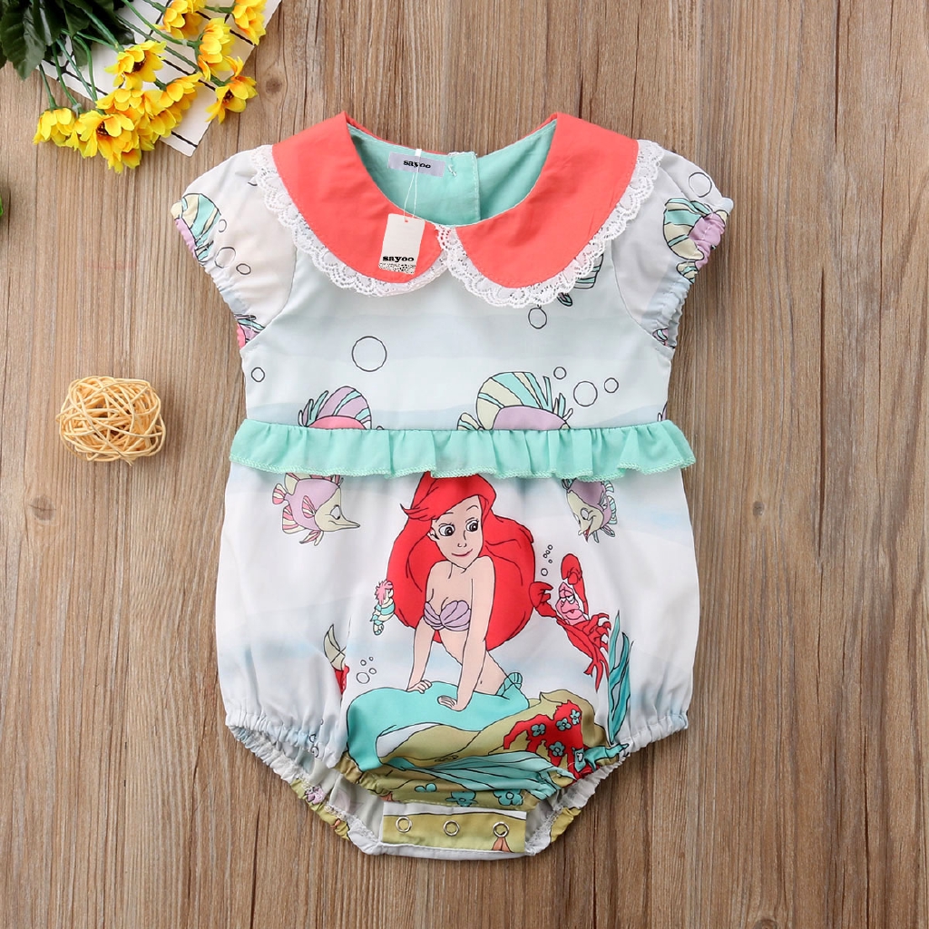 Bộ jumpsuit ngắn in hình nàng tiên cá cho bé gái