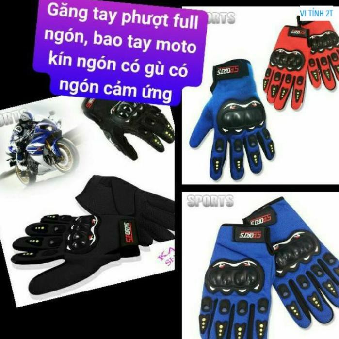 Găng tay phượt full ngón, bao tay moto kín ngón có gù có ngón cảm ứng