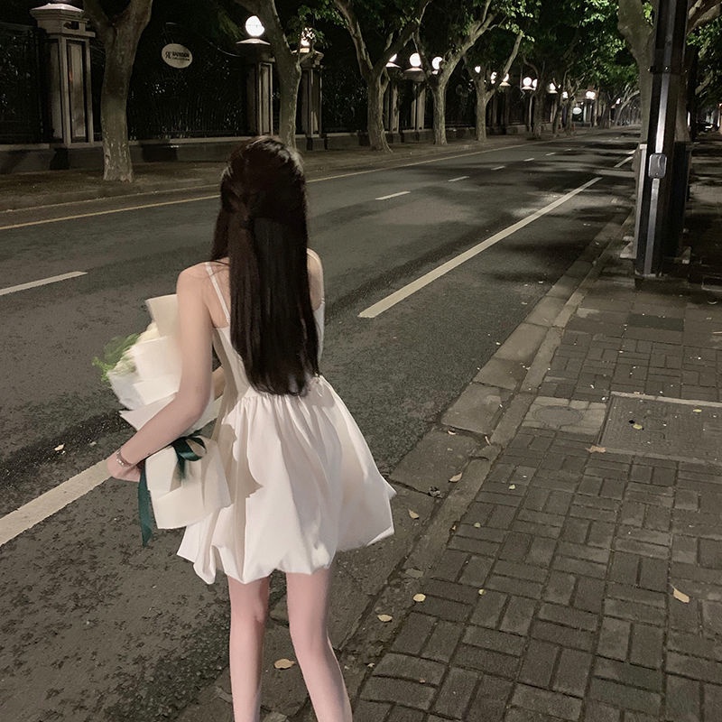 Đầm Công Chúa Hai Dây Dạng Ống Màu Trắng Thời Trang Mùa Hè Pháp Nhỏ Nhắn Cho Nữ