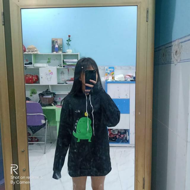 Áo hoodie lót nỉ freesize có túi in hoạt hình động vật khủng long dễ thương, nữ dưới 55kg đều mặc vừa | BigBuy360 - bigbuy360.vn