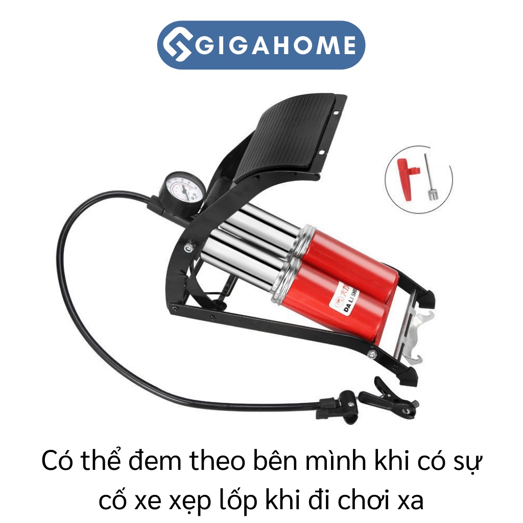Bơm Xe Máy, Ô Tô Đạp Chân GIGAHOME 2 Piston, Có Đồng Hồ Đo Áp Suất Tiện Lợi 9250