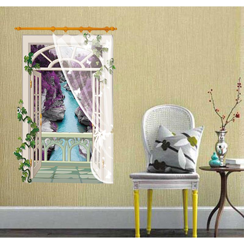 Decal trang dán tường Của Sổ Lãng mạn Tím SK9022A
