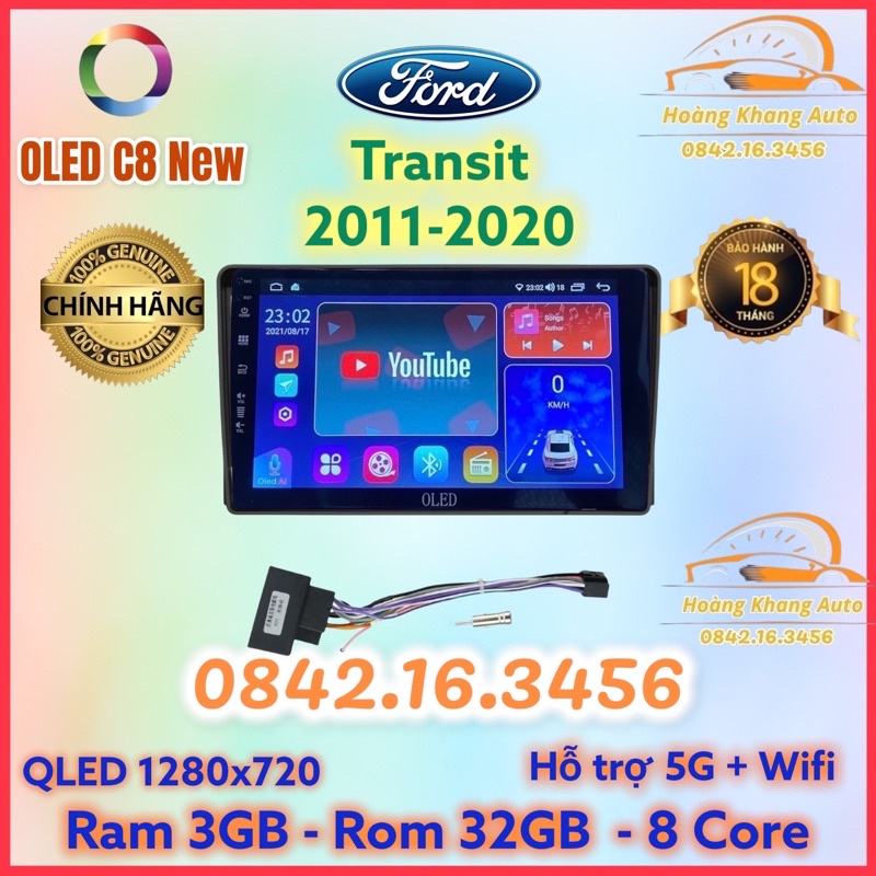 Màn hình android OLED C8 New theo xe Ford Transit 2011 - 2020 kèm dưỡng và jack nguồn zin theo xe