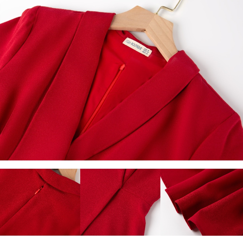 Đầm Vest Công Sở Tay Dài Kèm Dây Thắt Lưng CQA Boutique CQA0017 Màu Đỏ Rượu Chất Liệu Polyester