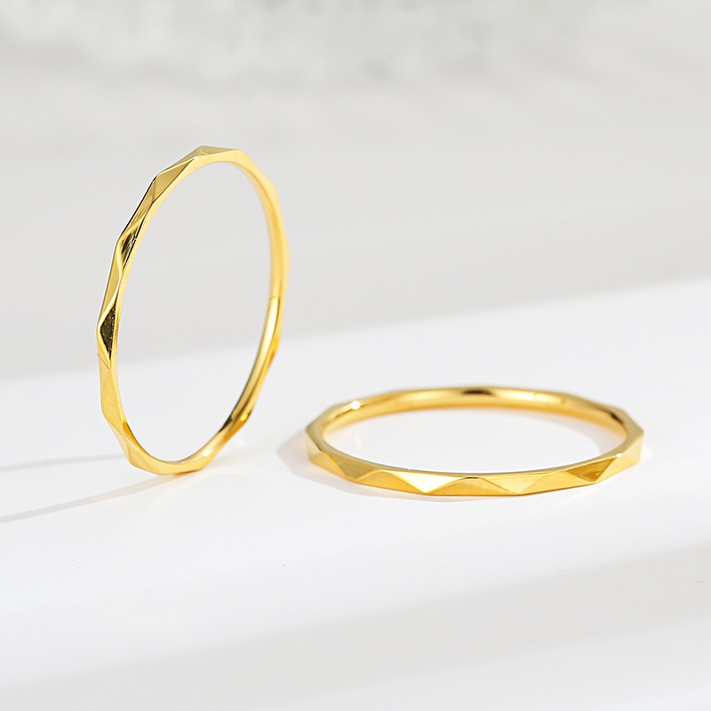Nhẫn thép titan mạ vàng 18k thiết kế đơn giản phong cách Âu Mỹ thời trang cho nữ