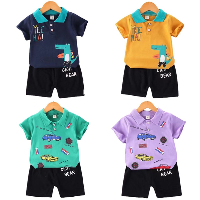 Quần áo bé trai Trẻ em áo POLO trẻ em Bộ 2 mảnh trai 0-4 tuổi áo thun ngắn tay + quần đùi