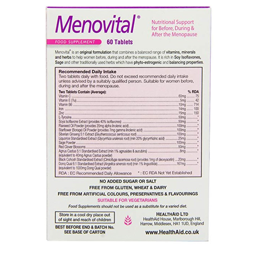 Viên Uống Bổ Sung Nội Tiết- Đẹp Da  MENOVITAL HEALTHAID (Hộp 60 viên)