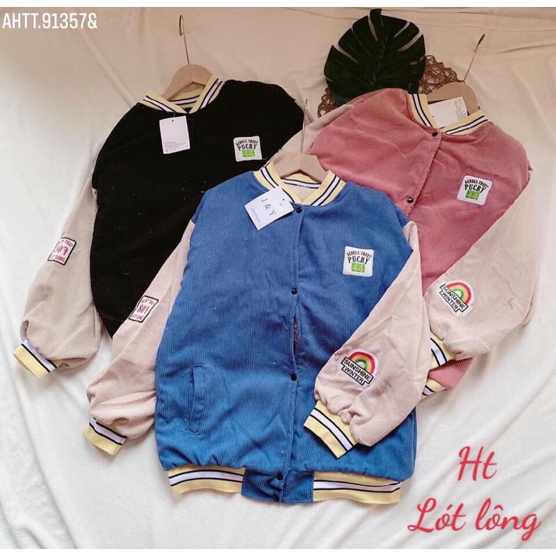 áo bomber, áo khoác bomber được may trên chất liệu nhung tăm hai lớp phù hợp cả nam và nữ hàng hót năm 2021