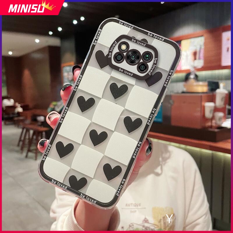 Ốp Điện Thoại Silicon Họa Tiết Sọc Caro Trắng Đen Hình Trái Tim Cho Xiaomi Poco X5 X3 Pro NFC C40 Mi 12T 11T 10T Pro 11Lite