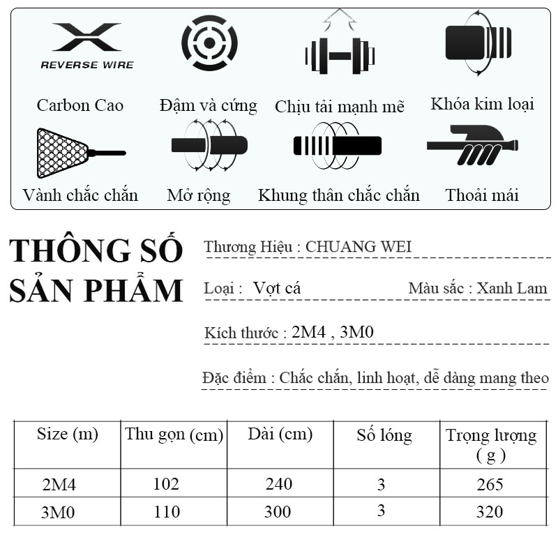 Vợt Cá Carbon Săn Hàng Thương Hiệu CHUANG WEI Vành Tam Giác vớt cá chuyên dụng KK-32