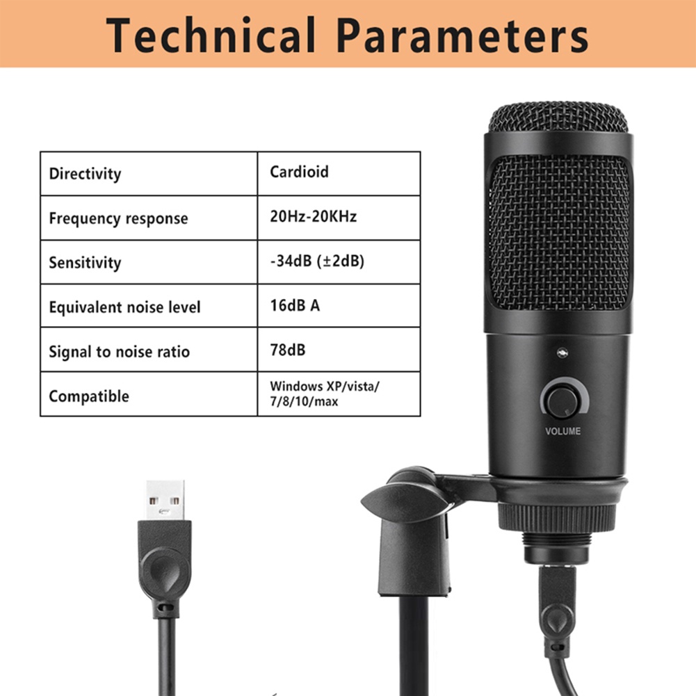 Bộ ngưng tụ USB Micrô Ghi âm Âm thanh Truyền trực tuyến Micrô Cardioid Studio Vocals Phát sóng Mic cho PC Trò chuyện bằng giọng nói