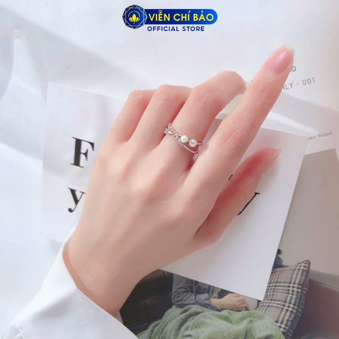 Nhẫn bạc nữ chéo chữ X cách điệu đính hạt châu bạc 925 thời trang phụ kiện trang sức nữ Viễn Chí Bảo N400569